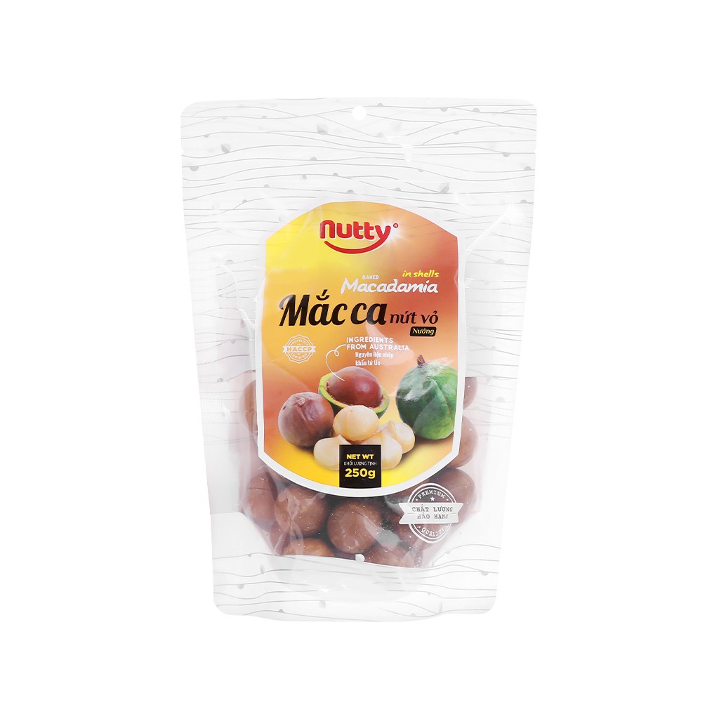 Hạt mắc ca nứt vỏ nướng Nutty túi 250g