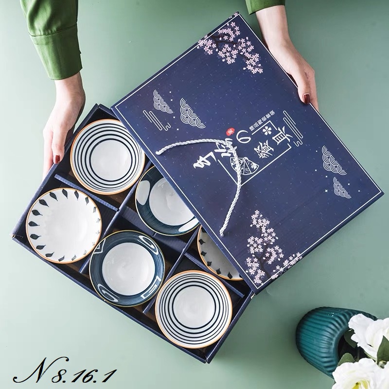Chén Cơm / Bát Cơm / Bát đĩa Nhật, bát cơm Nhật bộ 6 chiếc , bát ăn cơm Nhật Bản họa tiết trong lòng 8.16.1