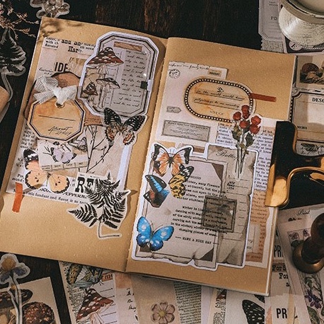 Bộ 200 món vintage decor trang trí sổ tay giấy nền sticker cổ điển | BSQ042