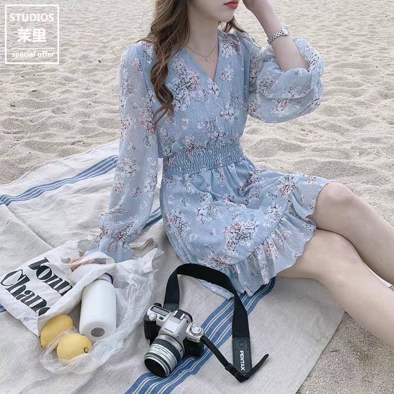 Váy hoa nhí vintage, Đầm hoa nhí ulzzang Hàn Quốc cổ tim cúc bọc xinh Maitrangshop92 – (TTA58)