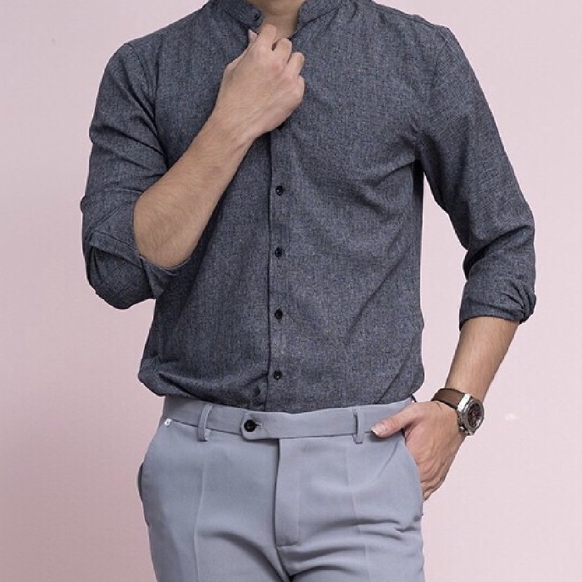 Áo sơ mi đũi CỔ TÀU màu Xám Tiêu , áo sơ mi nam chất vải đũi cao cấp (SMTD) | BigBuy360 - bigbuy360.vn