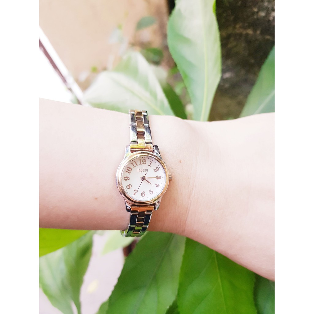 Đồng hồ Nữ - Inge’nu Alba - Máy Nhật thiết kế mặt số to phối màu bạch kim và vàng đồng tinh tế, cổ điển, nữ tính