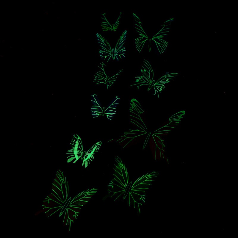 Set 12 Bươm Bướm 3D Dạ Quang Dán Tường Trang Trí Độc Đáo