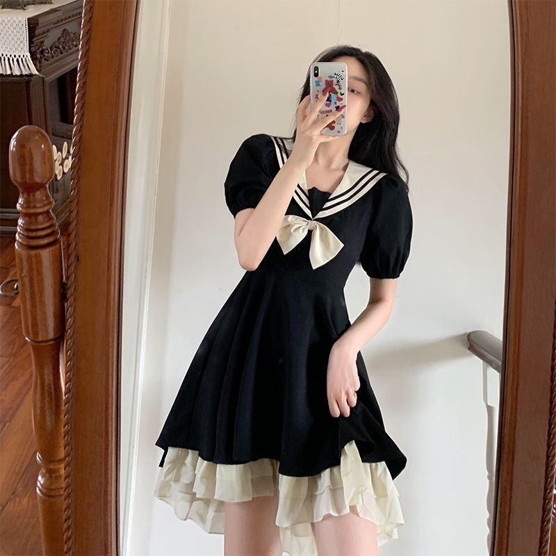 ❤️Vita S❤️Đầm tay phồng chiết eo đính nơ phong cách Lolita Nhật bản