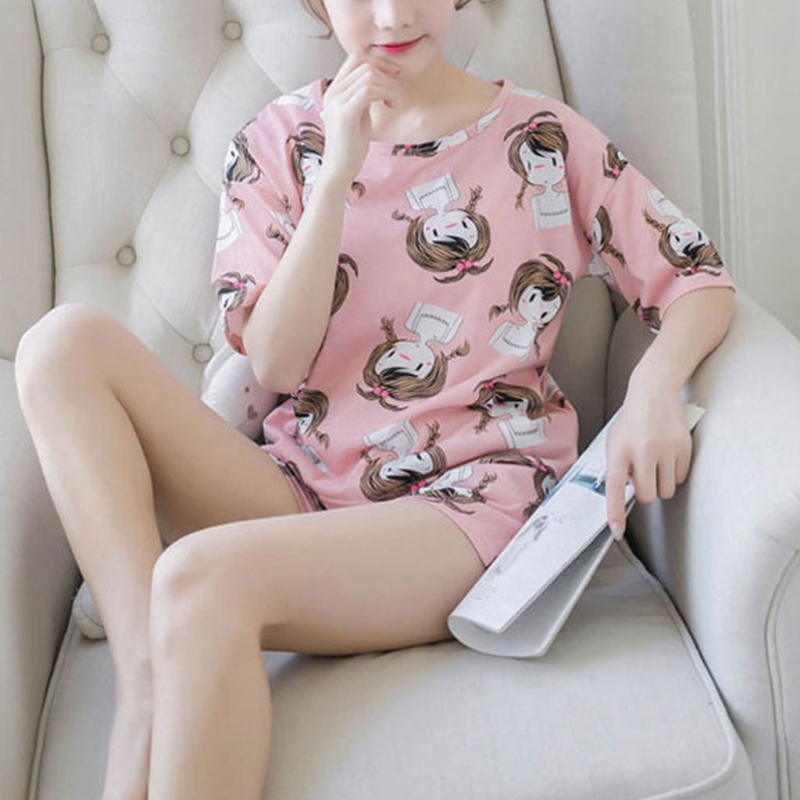 Set đồ ngủ ngắn in họa tiết dễ thương cho nữ