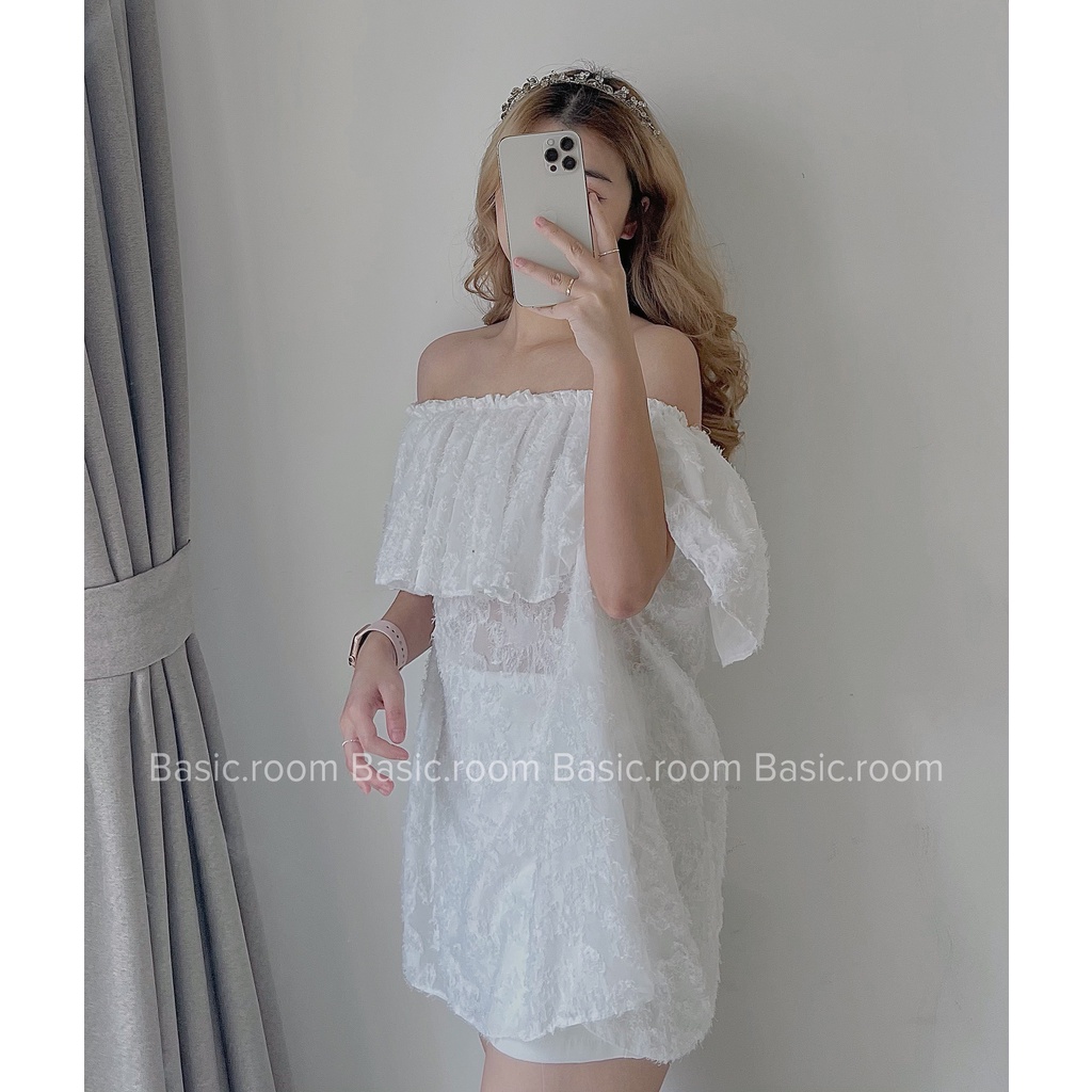 Áo trễ vai tay bồng siêu xinh hàng cao cấp tơ hoa, áo hở vai thiết kế nữ phối vạt bèo Basic.room-Hàng chất lượng cao | BigBuy360 - bigbuy360.vn