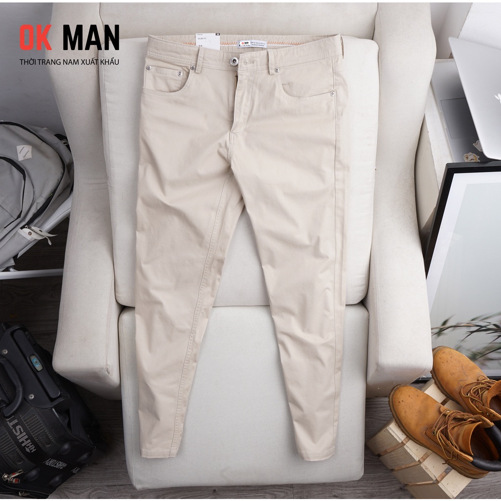 Quần kaki nam giả jean form slimfit cao cấp 3 màu co giãn thoải mái OkMan