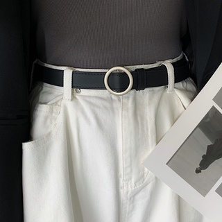 Thắt Lưng Da Màu Đen Khóa Tròn Không Đục Lỗ Phong Cách Cổ Điển Thời Trang Cho Nữ