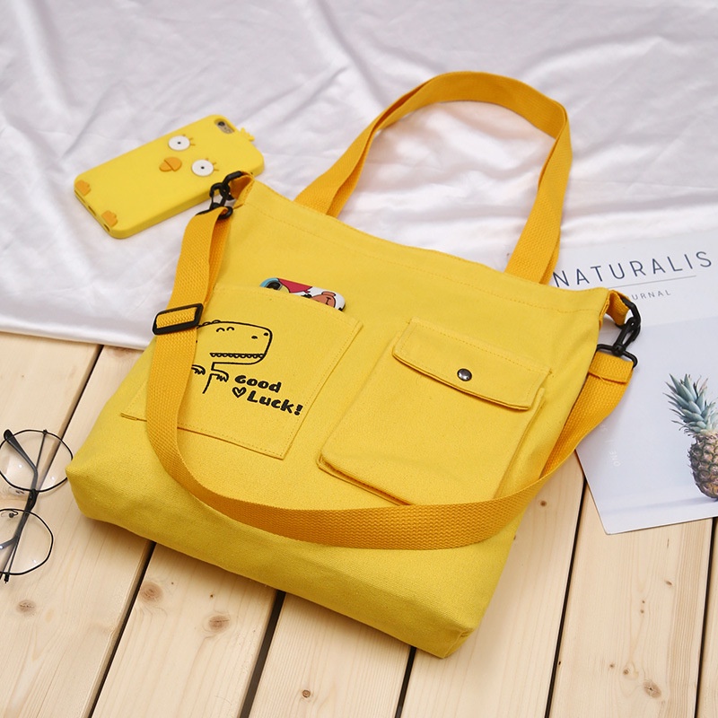 Túi Đeo Vai Vải Canvas In Logo Thiết Kế Mới Sức Chứa Lớn Thời Trang Cho Nữ