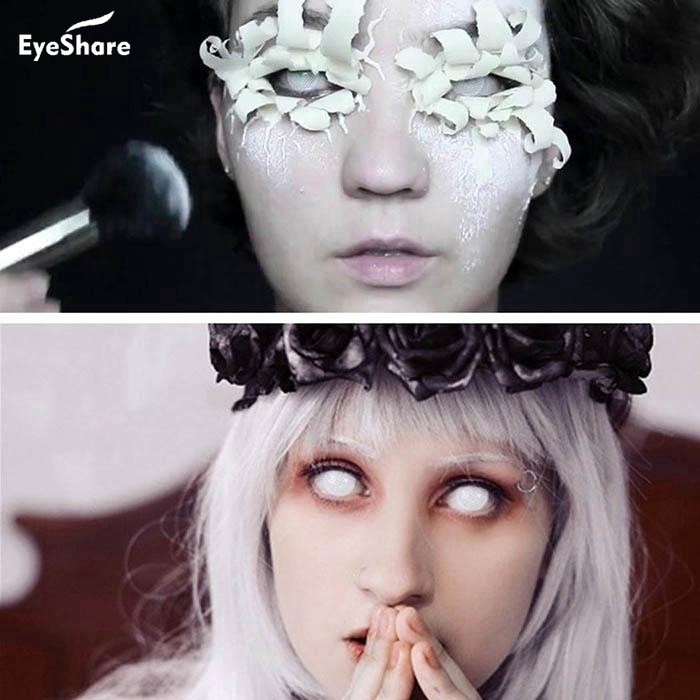 Cặp Kính Áp Tròng Màu Trắng Hóa Trang Halloween Thời Trang