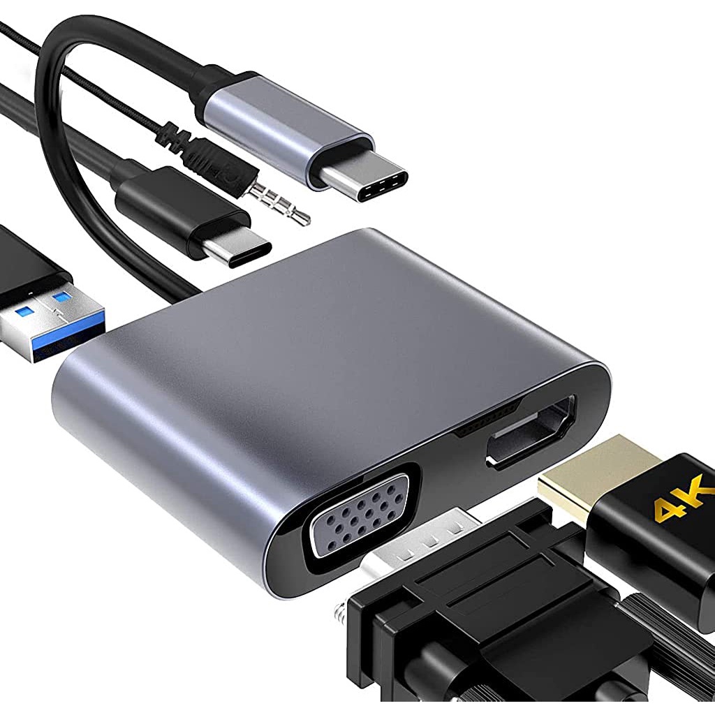 Bộ chuyển đổi hub 5 trong 1 Type C to USB3.0 / HDMI / VGA / Audio / Type-C 5 in 1