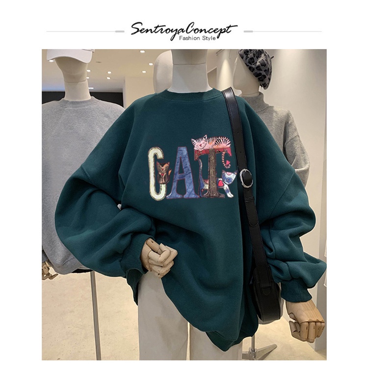 Áo Hoodie Tay Dài Cổ Tròn Dáng Rộng In Họa Tiết Hoạt Hình Thời Trang Thu Đông Cho Nữ 2021 | BigBuy360 - bigbuy360.vn