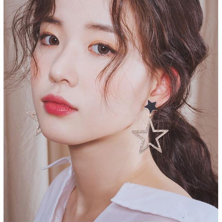 Khuyên Tai Hình Ngôi Sao Đính Viền Đá Phong Cách Hàn Quốc i07