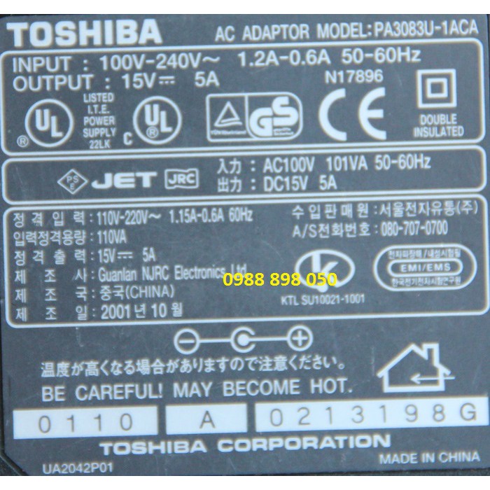 SẠC 15V 5A TOSHIBA ZIN THEO MÁY