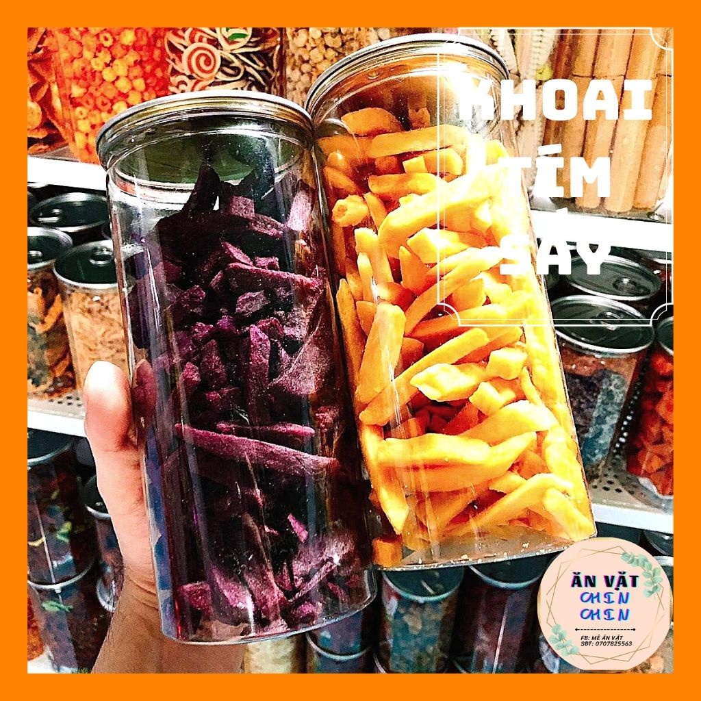 Khoai lang tím sợi sấy giòn lon 300g, giòn rụm, thơm ngọt - ĂN VẶT CHIN CHIN.