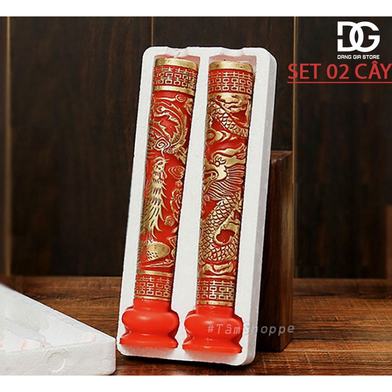 Set 02 cây đèn cầy đám cưới long phụng