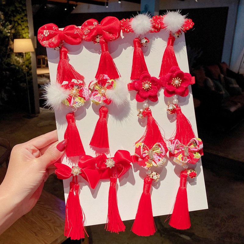 Kẹp tóc tua rua phong cách Trung Hoa mừng năm mới cho bé gái