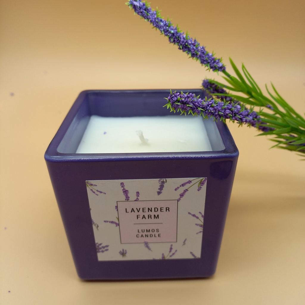 Nến Thơm Cao Cấp Lumos  Lavender Farm (hoa lavender tươi, cúc la mã)– NT05- Nến trang trí - Đạt tiêu chuẩn Quốc Tế