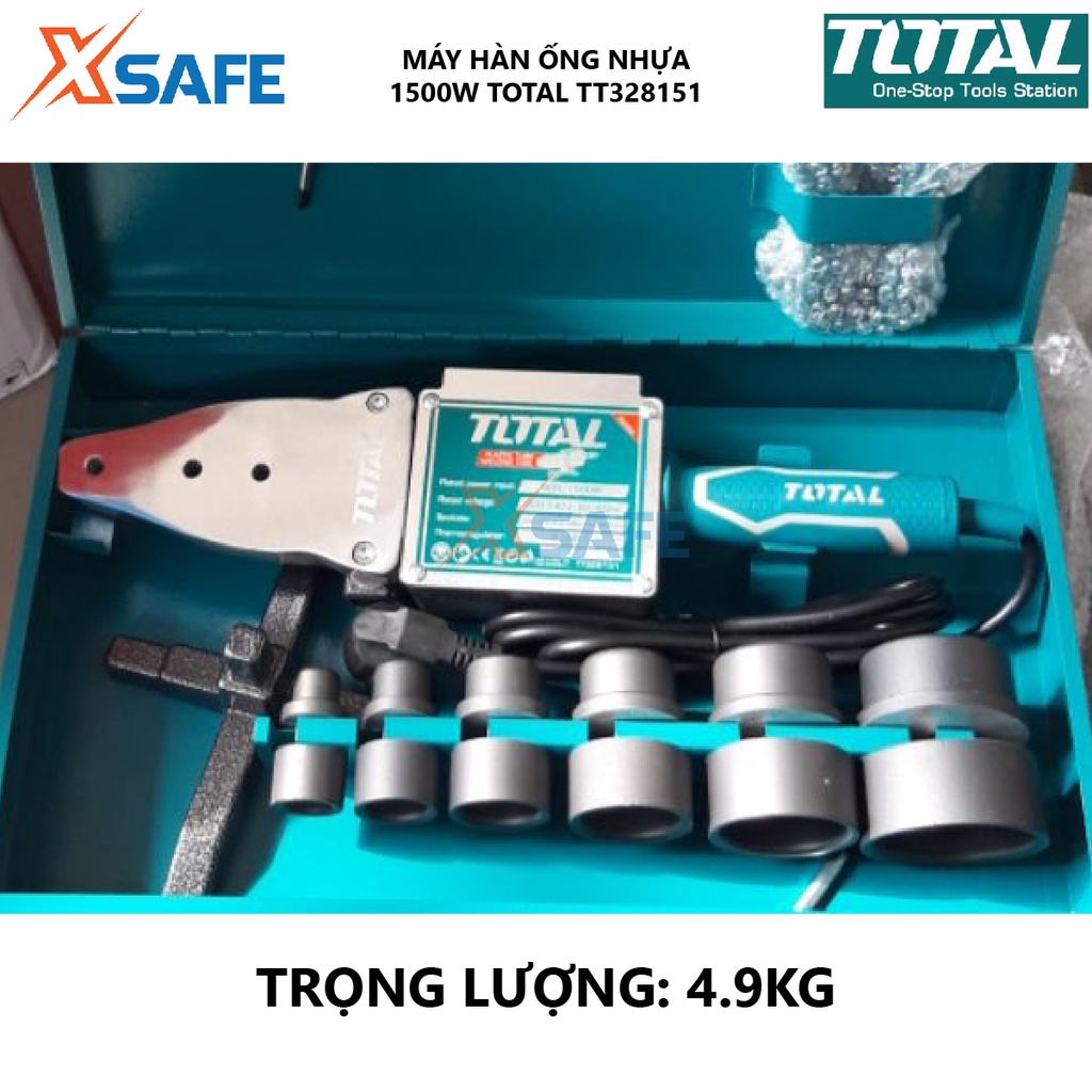 Máy hàn ống nhựa TOTAL TT328151 Máy hàn nhiệt ống 800-1500W, 220-240V, điều chỉnh nhiệt 0-300°C, 2 cấp gia nhiệt