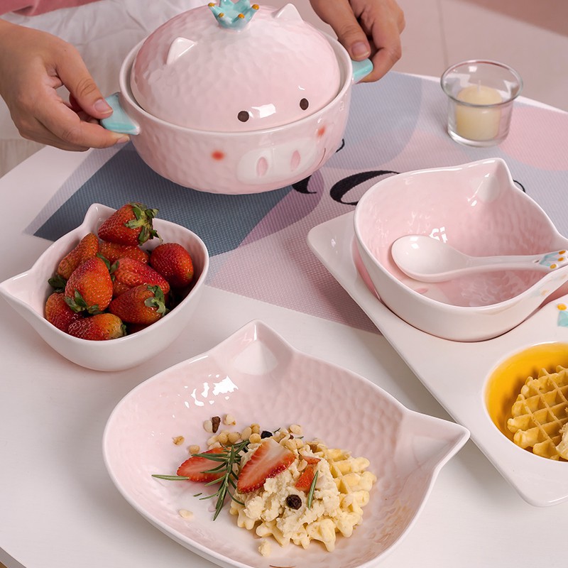 Nồi, Khay, Đĩa, Cốc, Bát sứ ăn dặm hình Heo Deli