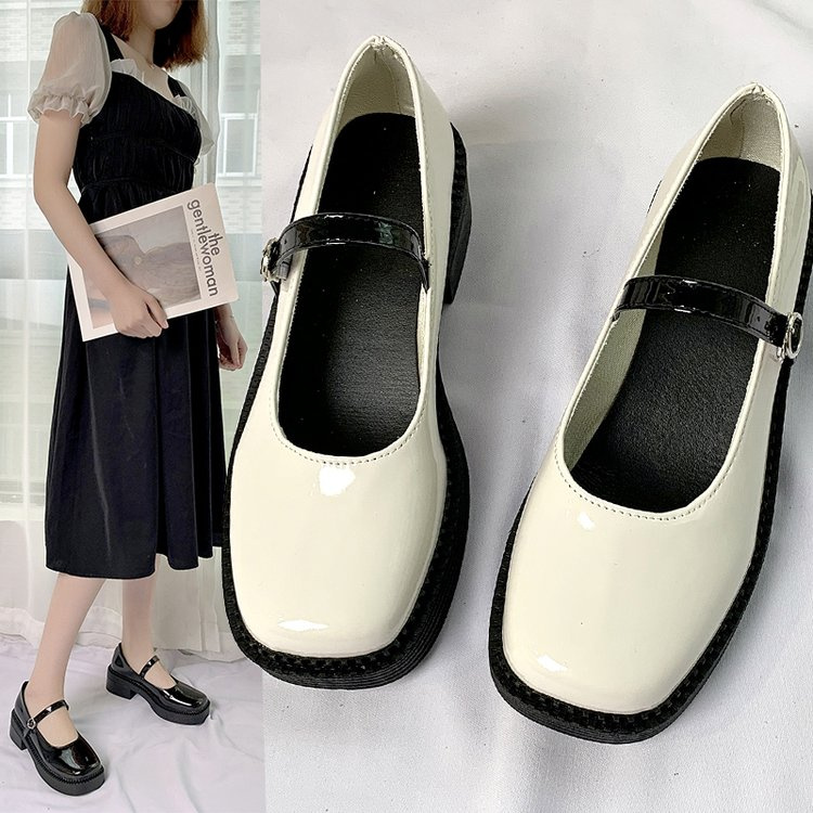 Fashion Square Head with One Line Buckle Loafer Single Shoes for Women