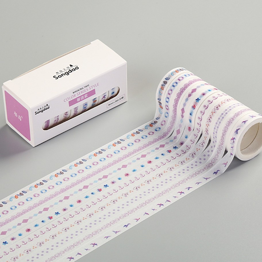 <Video Review> Set 10 Cuộn Băng Keo Dính Washi Tape Họa Tiết Cute Trang Trí Sổ Tay Nhật Kí Khay Đựng Bút D171