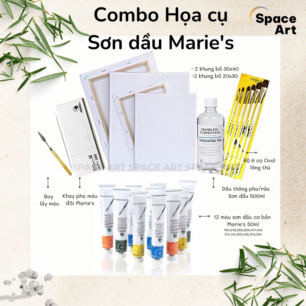 Combo Họa cụ vẽ Sơn dầu Maries (Bộ chuyên nghiệp)