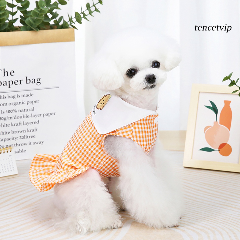 Đầm cotton họa tiết kẻ sọc đính nút in hình chú khỉ dễ thương thời trang xuân hè cho cún cưng