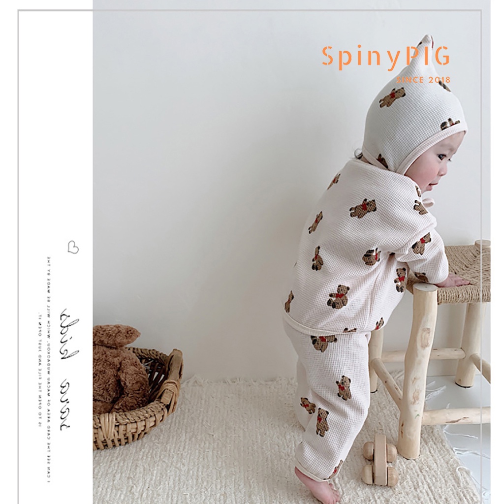 Bộ quần áo cho bé 0-4 tuổi style Hàn Quốc cotton dệt kim hoạ tiết gấu cực xinh