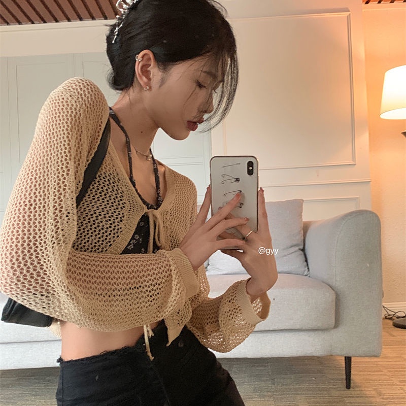 Áo khoác cardigan COZOKC tay dài chống nắng thắt dây thời trang trẻ trung