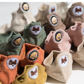 Tất Vớ Nữ Ngắn Cotton Hình Thêu Cún Và Gấu Dễ Thương