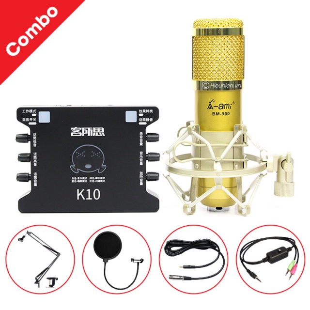 Bộ Mic thu âm cao cấp BM999+ sound card k10+ dây live trym+ giá đỡ