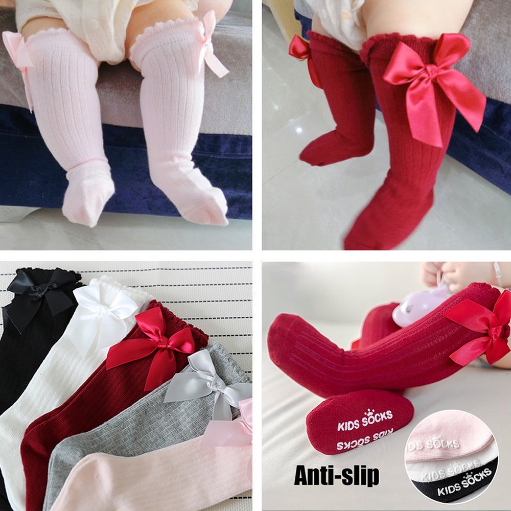 Vớ cotton Dài Qua Gối Đính Nơ Thời Trang Xuân Thu Cho Bé Gái 0-4 Tuổi