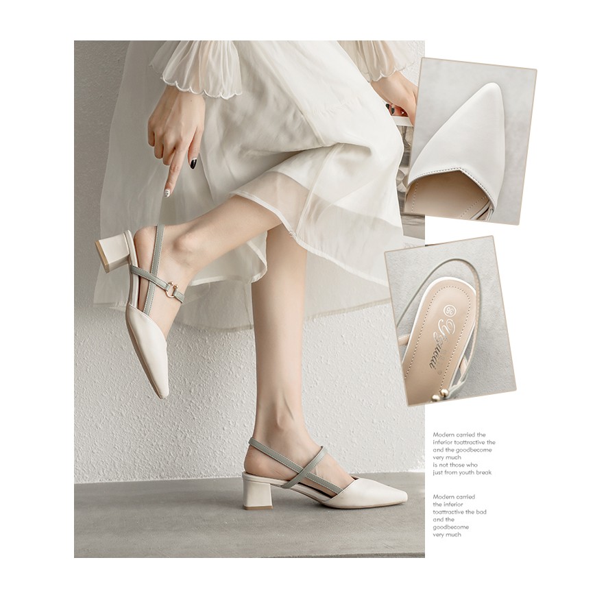 Giày cao gót phong cách Hàn Quốc gót thô 4cm màu trơn