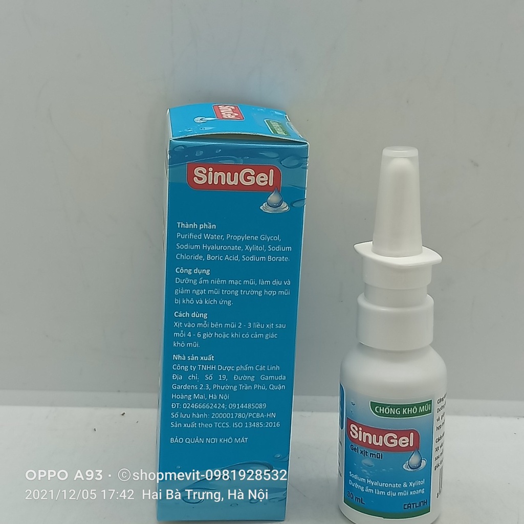 [Chính hãng] SinuGel Gel xịt mũi lọ 30ml chống khô mũi