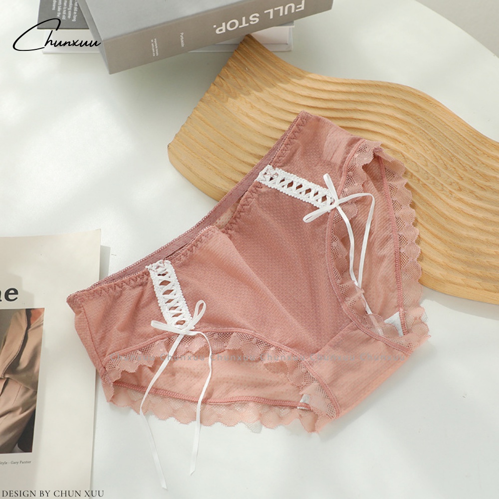 Quần lót nữ dạng lưới thắt nơ xinh xắn phối viền ren gợi cảm ChunXuu QC117