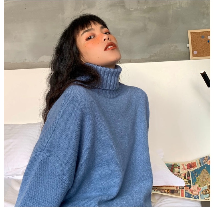 Áo Len Cổ Lọ Dáng Rộng Màu Sắc Đơn Giản Cho Nữ