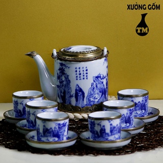 Bộ ấm tích xưởng gốm tm bát tràng pha trà hãm chè xanh