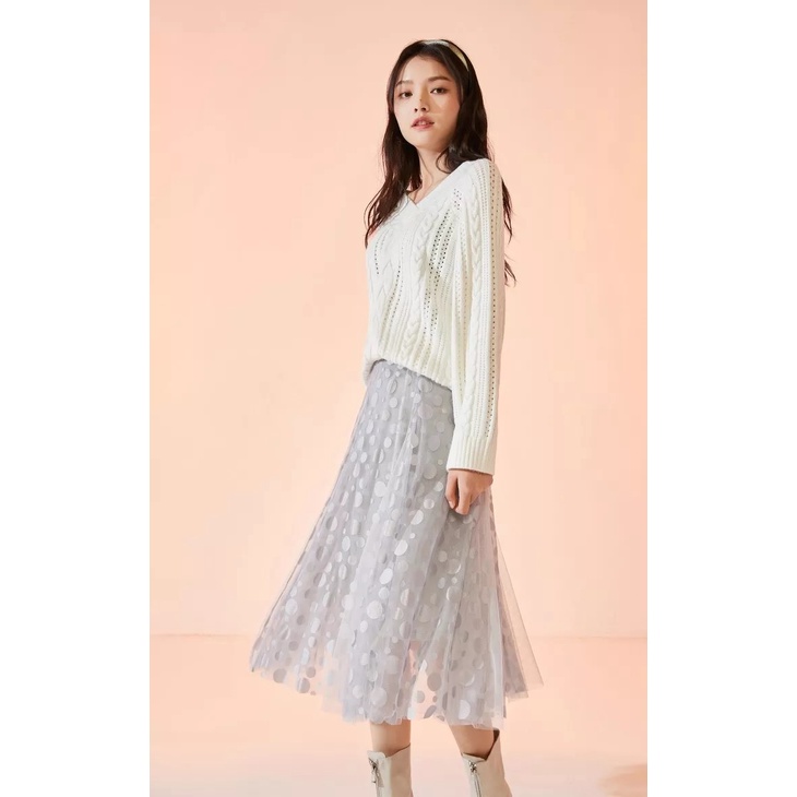 Vero Moda Chân Váy Midi Xếp Tầng Đan Dây Giữa Eo Lưới Xuyên Thấu Chấm Bi Cho Nữ 32111G001