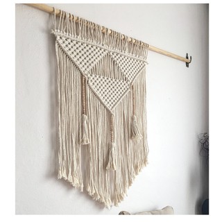 Mành treo Macrame tam giác phối hạt gỗ mộc