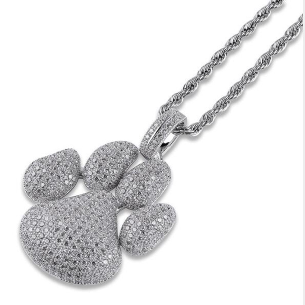 Tren kepribadian hip hop pendant beruang paw print pendant micro-studded zircon pria kalungaksesoris