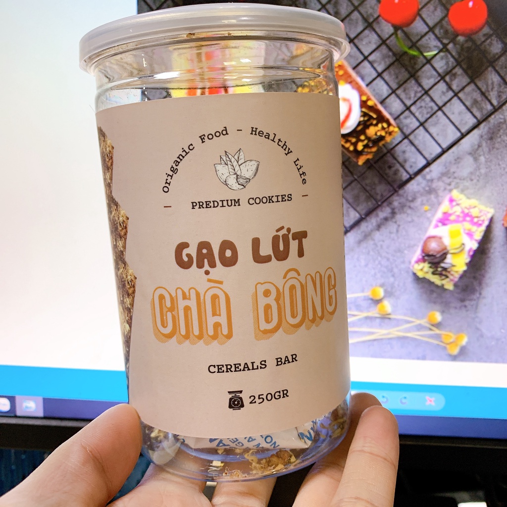 Gạo lứt chà bông thanh granola đồ ăn vặt healthy hũ 250g loại 1 cao cấp - Michu Food