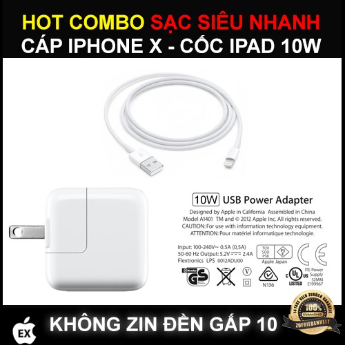 Combo cốc ipad 10w 99% + cáp zin bóc máy
