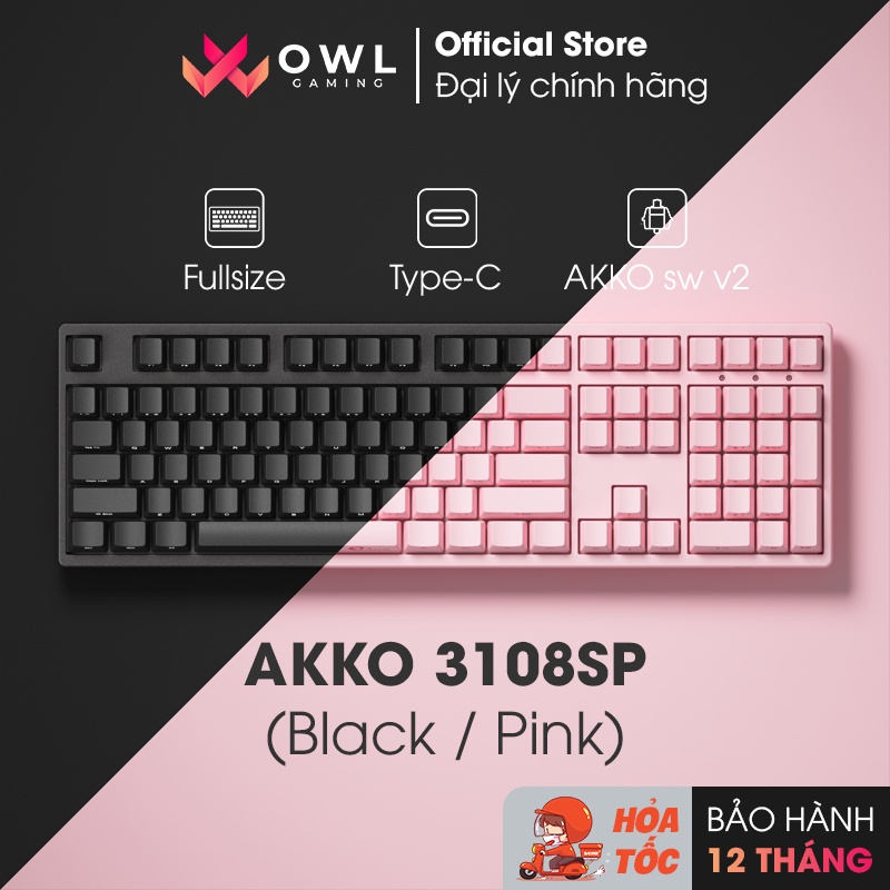 Bàn phím cơ AKKO 3108SP Black / Pink (Akko sw v2) - Hàng chính hãng