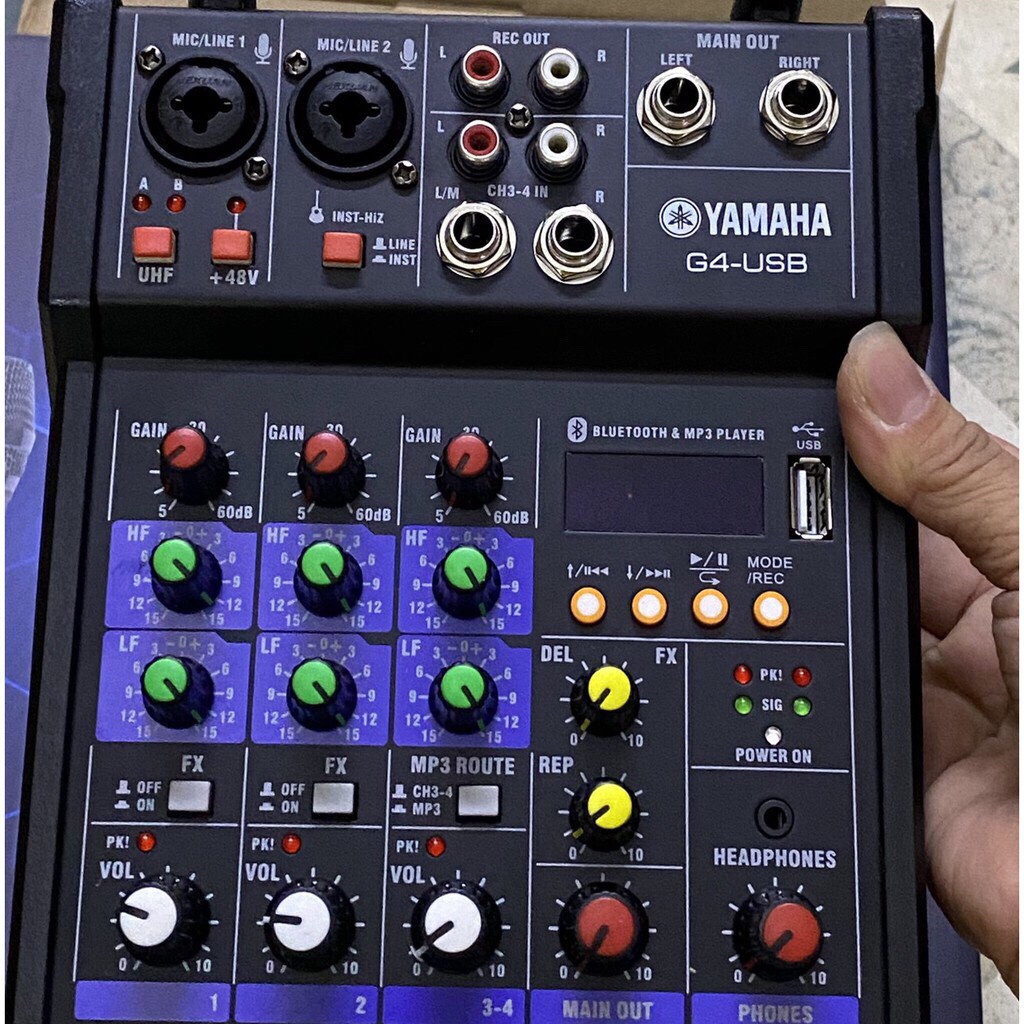 Bộ Mixer Yamaha G4 USB - Bộ trộn âm thanh Mixer Chuyên Karaoke, Livestream, Thu Âm Cao Cấp - Tặng Kèm 2 Micro Không Dây