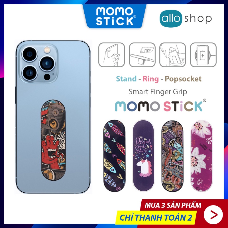 Smart Finger Grip MomoStick Đa Năng 3 Trong 1, Giá Đỡ iPhone Nhỏ Gọn, Chụp Ảnh Selfie Dễ Dàng Tránh Làm Rơi Điện Thoại