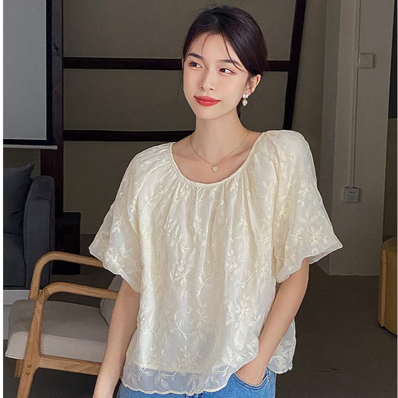 Áo Ren Cổ Tròn Thêu Họa Tiết Xinh Xắn Theo Phong Cách Retro Pháp 52852