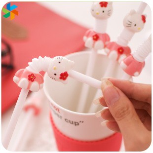 Set 6-1 ống hút nhựa hình Hello Kitty màu hồng có thể tái sử dụng tện dụng