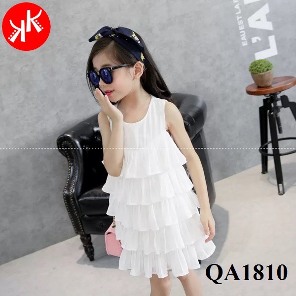 Freeship 99k toàn quốc_,Shop online váy màu trắng bé gái nhiều tầng cộc tay dáng chữ A