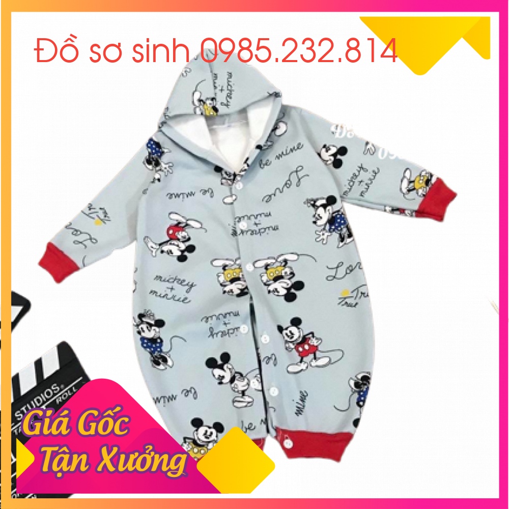 Body lót lông có mũ cúc giữa cho bé trai gái